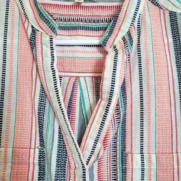 Max Studio Women's White/Pink/Navy/Aqua Striped Cotton Sleeveless Button Down To - Picture 7 of 11